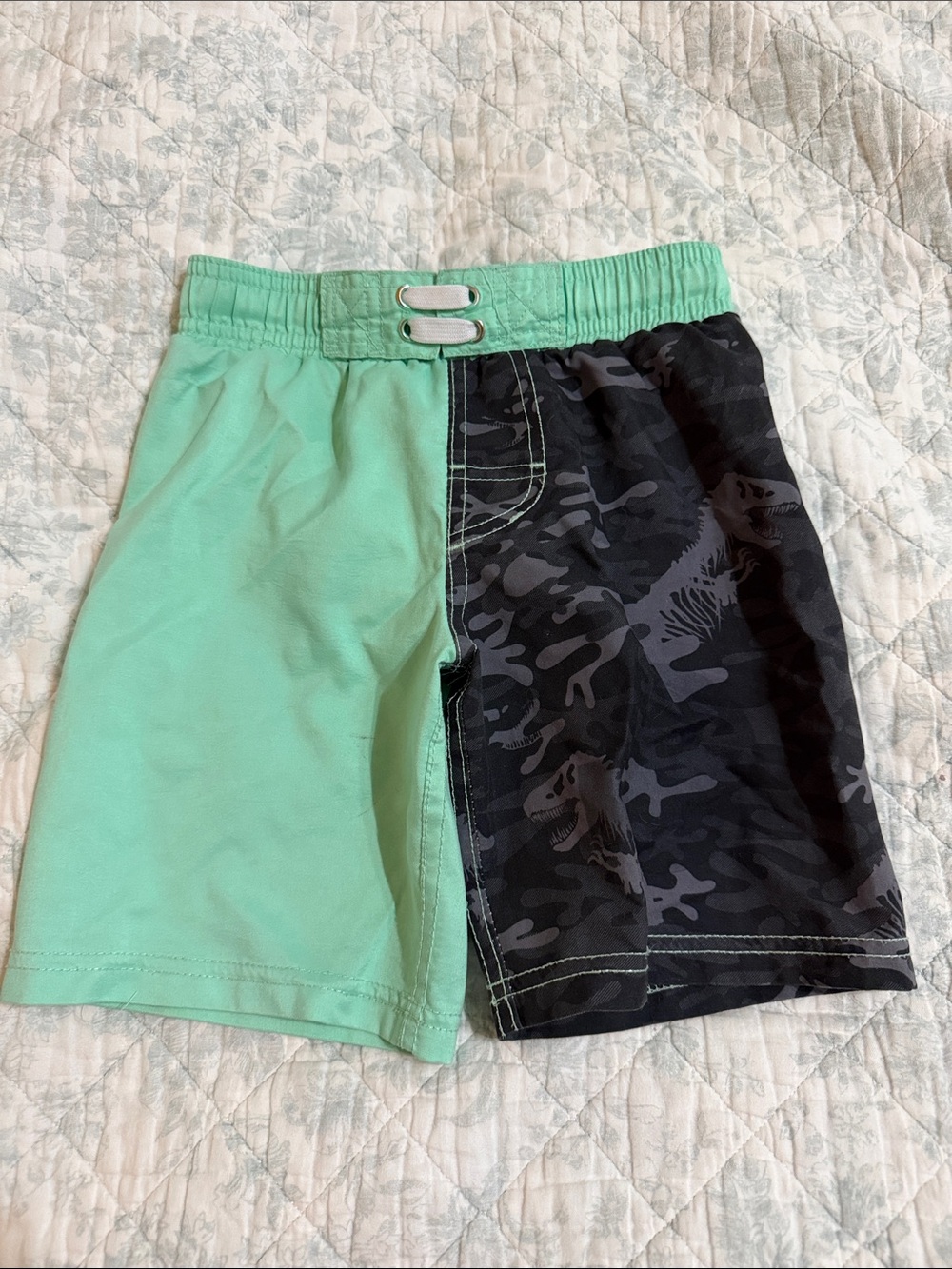 Boys Two-Tone Mint Green & Black Camo Swim Trunks